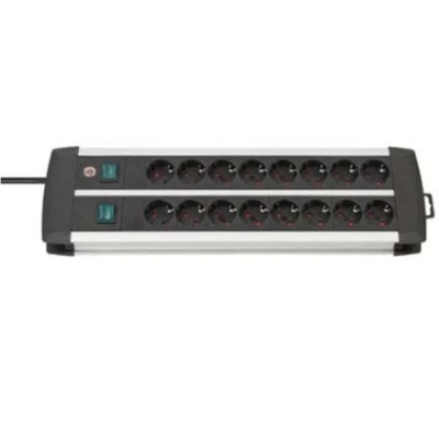 brennenstuhl Premium-Alu-Line 3 m 16 Socket Extension Lead Black Polyvinyl Chloride Jacket IP20 IP20
