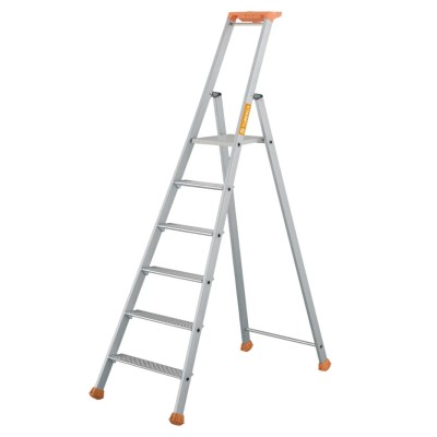 TUBESCA Anodised Aluminium 6 Steps Step Ladder, 1.32m Platform Height, 1.97m Open Length 02370006