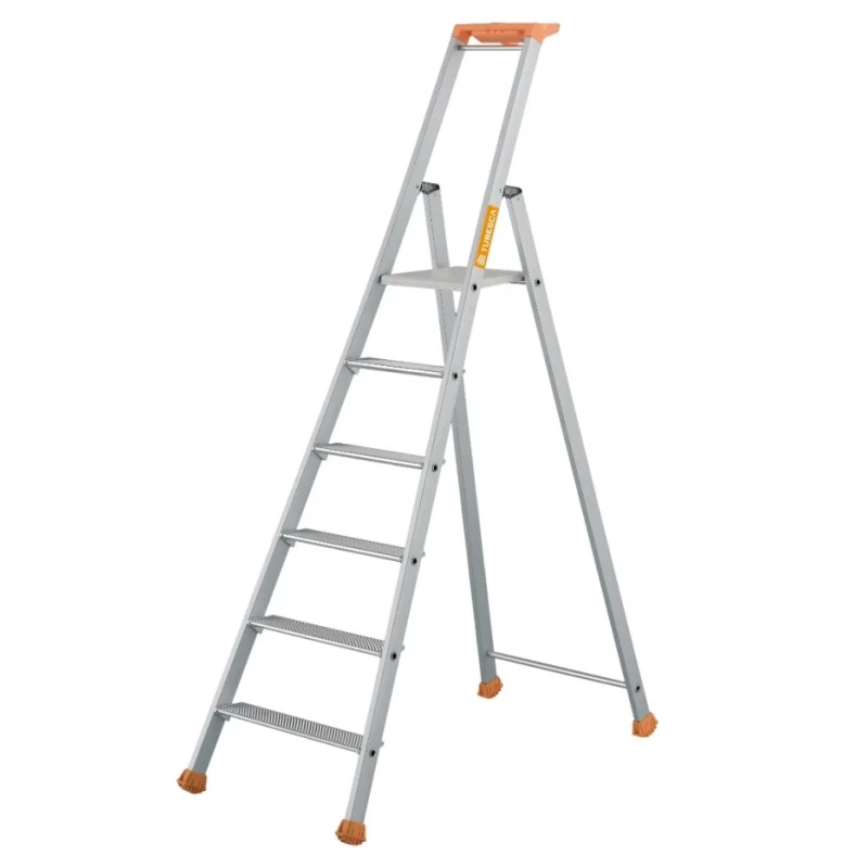TUBESCA Anodised Aluminium 6 Steps Step Ladder, 1.32m Platform Height, 1.97m Open Length 02370006