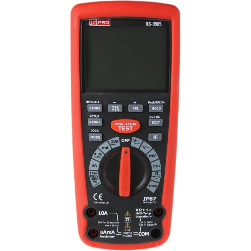 RS PRO Insulation Tester with 125 V Min and 1 kV Max Test Voltage, 4 GΩ Resistance, CAT IV, CAT III Safety Standards RS-9985