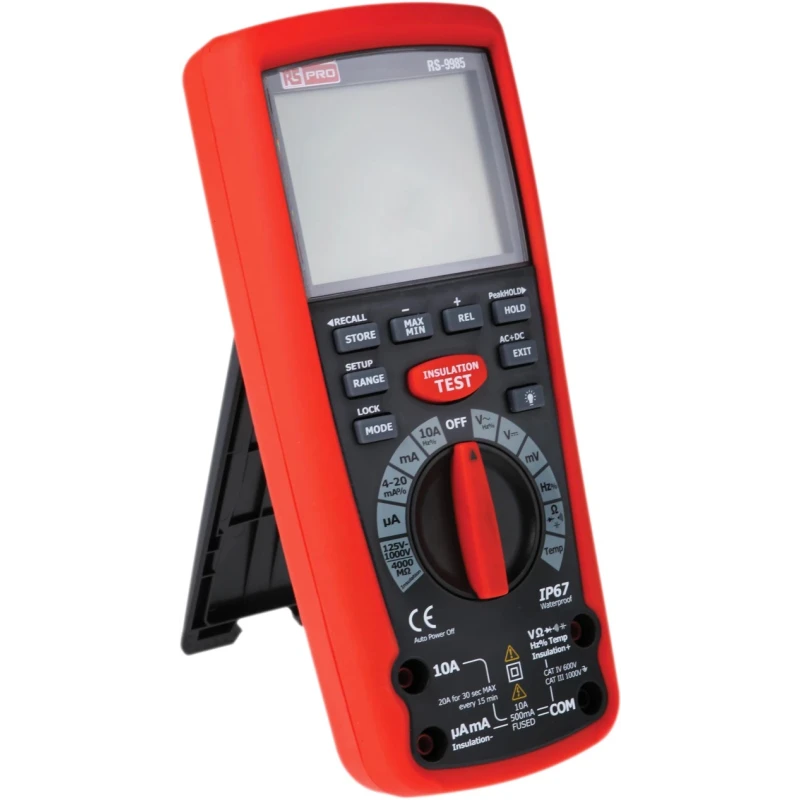 RS PRO Insulation Tester with 125 V Min and 1 kV Max Test Voltage, 4 GΩ Resistance, CAT IV, CAT III Safety Standards RS-9985