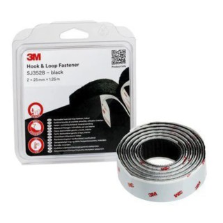 3M Black Hook & Loop Tape 25mm Width, 1.25 m Length SJ352B