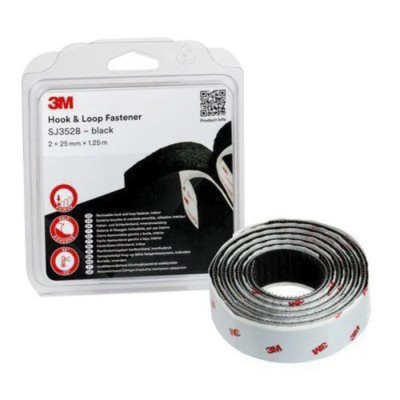 3M Black Hook & Loop Tape 25mm Width, 1.25 m Length SJ352B