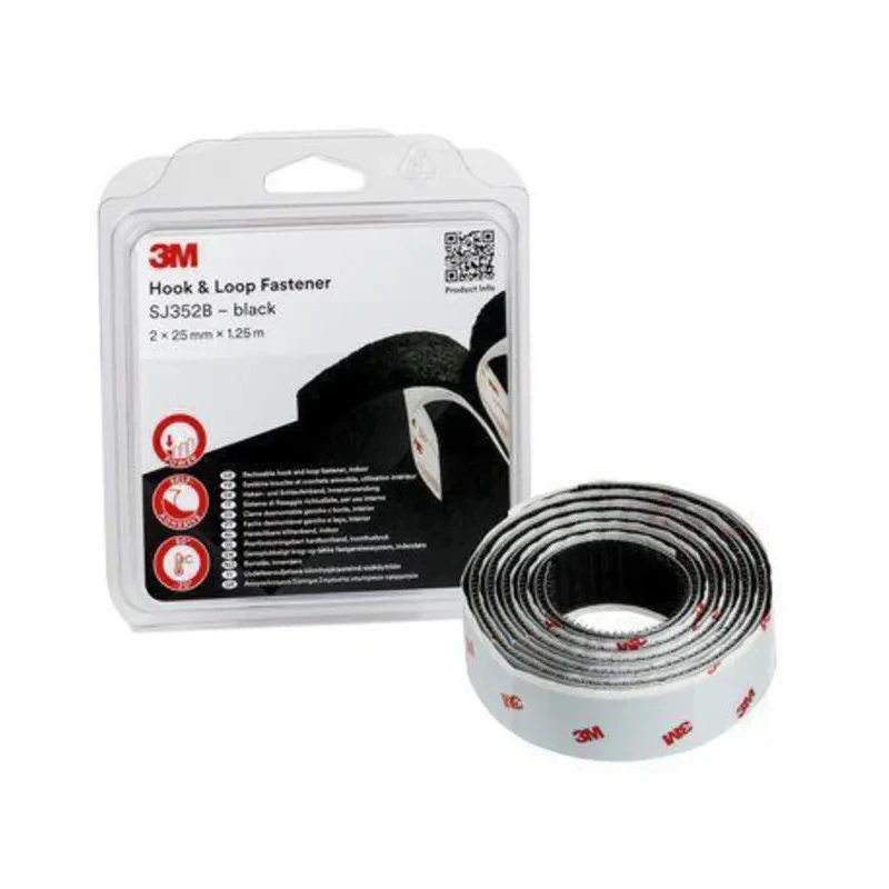 3M Black Hook & Loop Tape 25mm Width, 1.25 m Length SJ352B