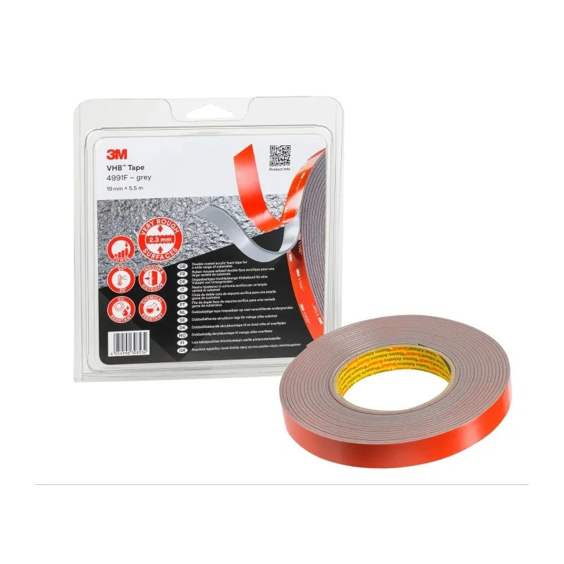 3M VHB Black Double Sided Acrylic Foam Tape 19mm Width x 8m Length, 1.6mm Thickness, Adhesion Strength 3M 5962F 19mm x 8m
