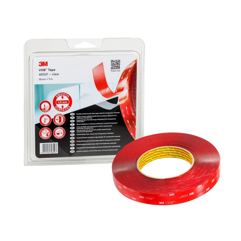 3M VHB Clear Acrylic Foam Tape 19mm Width x 11 m Length x 1 mm Thickness Double Sided Adhesive Tape 3M 4910F 19mm x 11m