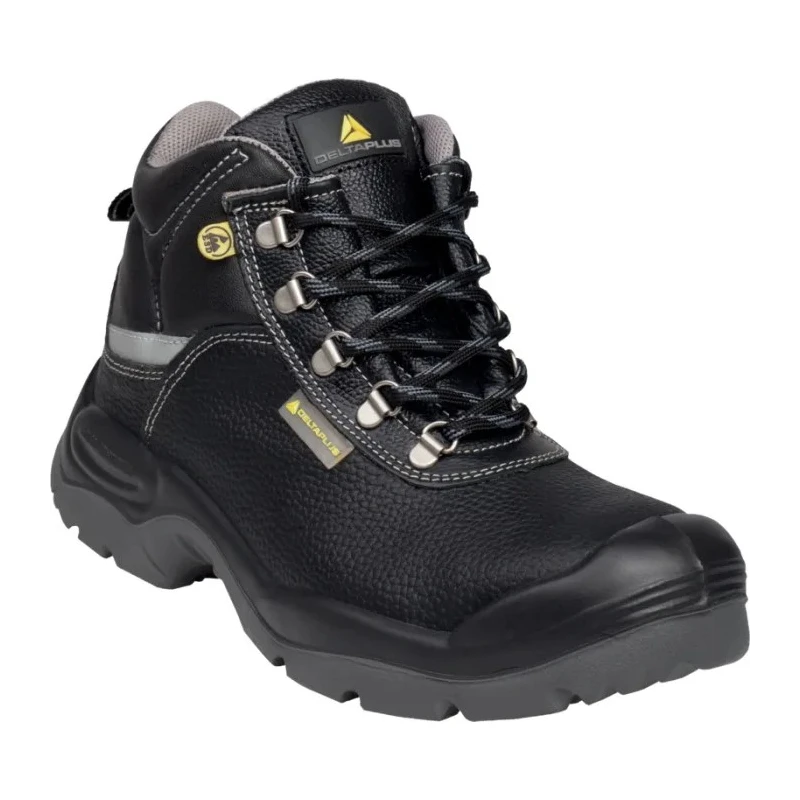 Delta Plus Men's Black Leather Ankle Safety Boots with Stainless Steel Toe Cap, Slip & Shock Resistant, SRC Rated SAULT2