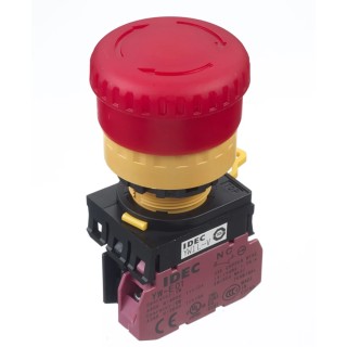 Idec Twist Release Illuminated Emergency Stop Push Button Panel Mount 22 mm Cutout 1 NC IP65 YW1L-V4E01Q4R