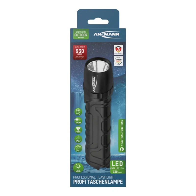 Ansmann Professional LED Torch 930 lm Black, Spot Beam 240 m, 174 mm M900P 1600-0162-520