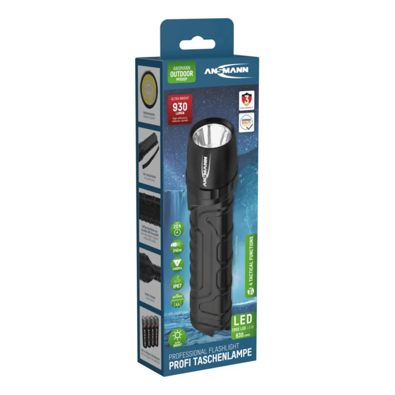 Ansmann Professional LED Torch 930 lm Black, Spot Beam 240 m, 174 mm M900P 1600-0162-520