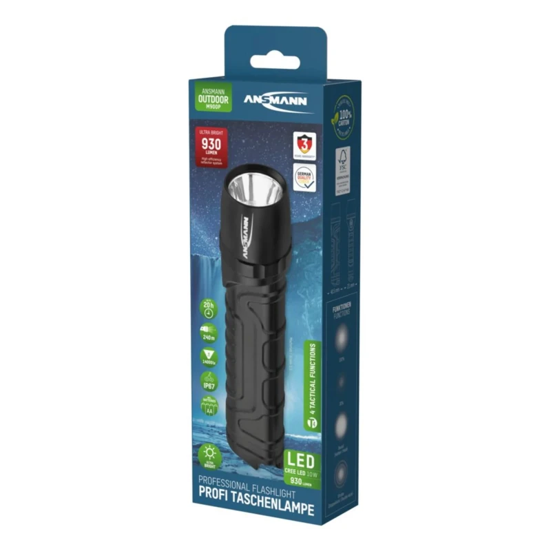 Ansmann Professional LED Torch 930 lm Black, Spot Beam 240 m, 174 mm M900P 1600-0162-520