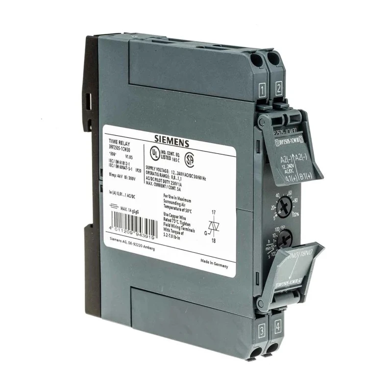 Siemens 3RP25 Series DIN Rail Timer Relay, Multifunction, 1-Contact, 12 to 240 V dc, 240 V ac, 0.05 to 100 h 3RP2505-1CW30