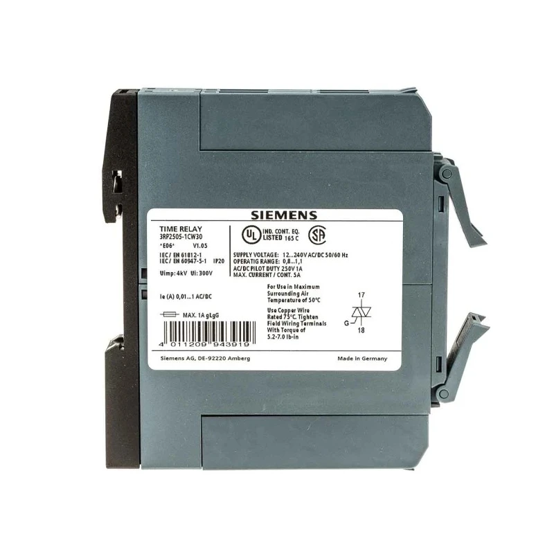 Siemens 3RP25 Series DIN Rail Timer Relay, Multifunction, 1-Contact, 12 to 240 V dc, 240 V ac, 0.05 to 100 h 3RP2505-1CW30