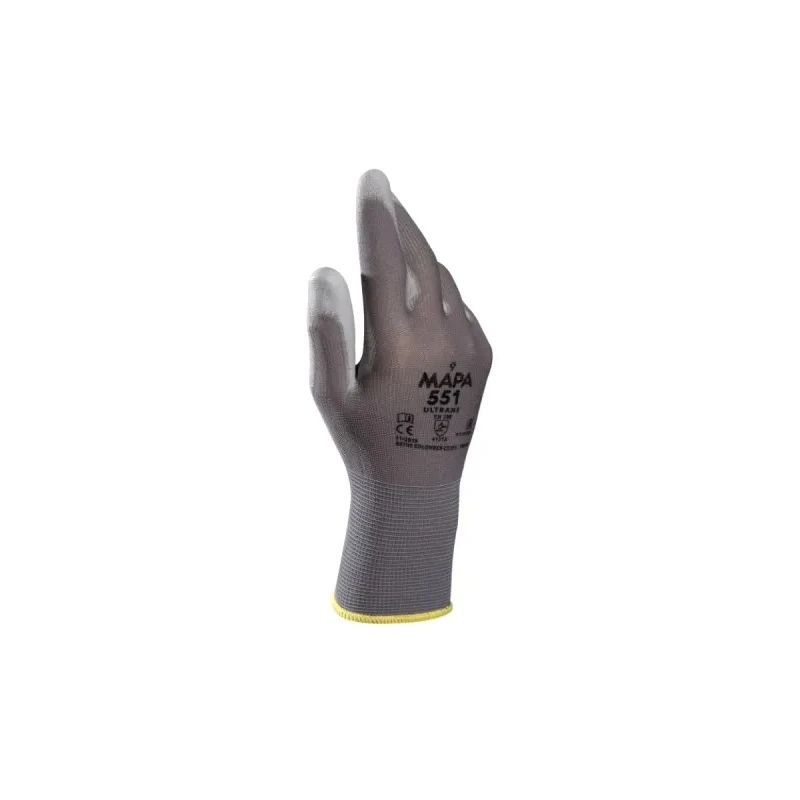 Mapa Grey Polyurethane Work Gloves Size 8 Chemical Resistant Abrasion Resistant CE Certified 551