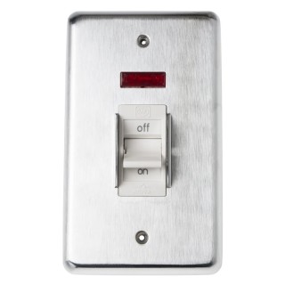 MK Electric 32A 6 Gang Switched Fused Spur Stainless Steel, Flush Mount, White High Gloss Finish K5114BSS