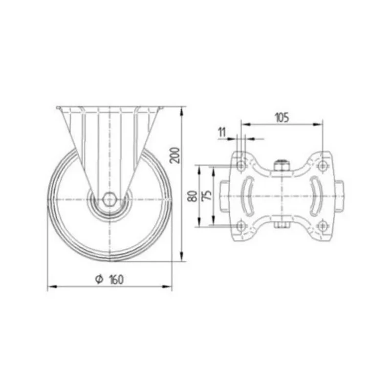Tente Fixed Castor 300 kg Load Capacity 160 mm Polyamide Wheel 3478UFR160P63