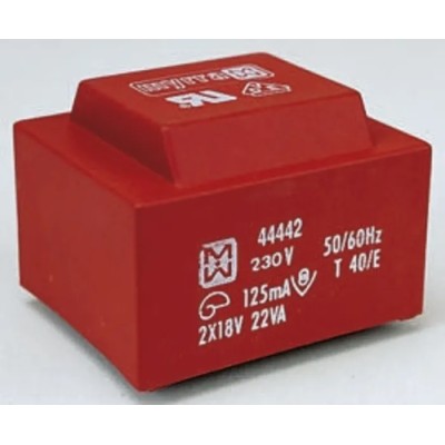 Myrra 12 V AC 2 Output Through Hole PCB Transformer 22 VA, Isolation Voltage 4kV, Model 44440