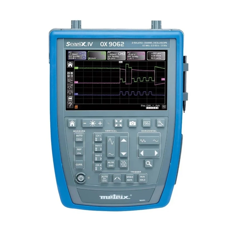 Metrix 60 MHz Handheld Digital Storage Oscilloscope, 2 Channels, 7 in TFT LCD, Lithium-ion Battery OX9062