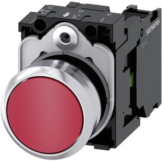 Siemens SIRIUS ACT 3SU11 Series Push Button Complete Unit, Panel Mount, 22 mm Cutout Red, SPST, IP66 IP67 3SU1150-0AB20-1BA0