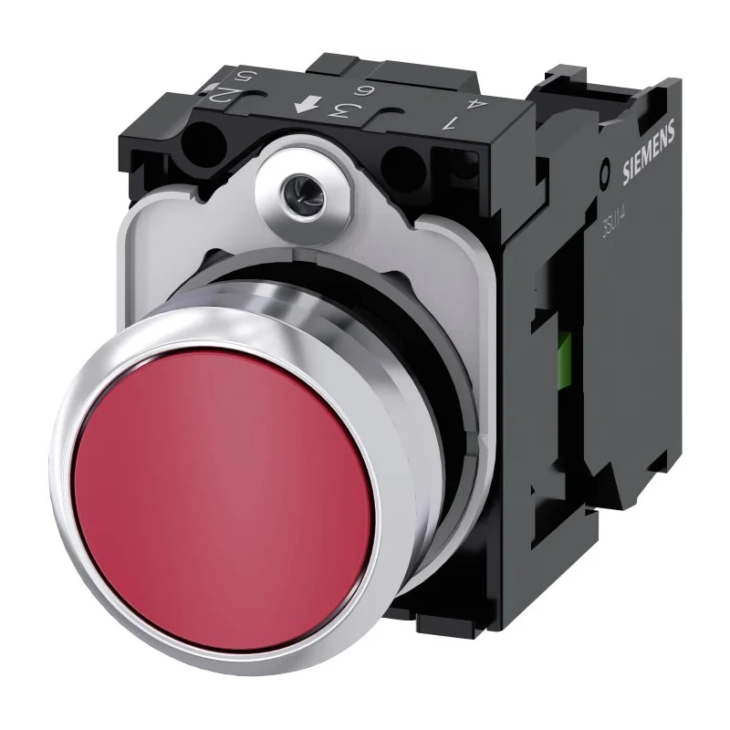 Siemens SIRIUS ACT 3SU11 Series Push Button Complete Unit, Panel Mount, 22 mm Cutout Red, SPST, IP66 IP67 3SU1150-0AB20-1BA0