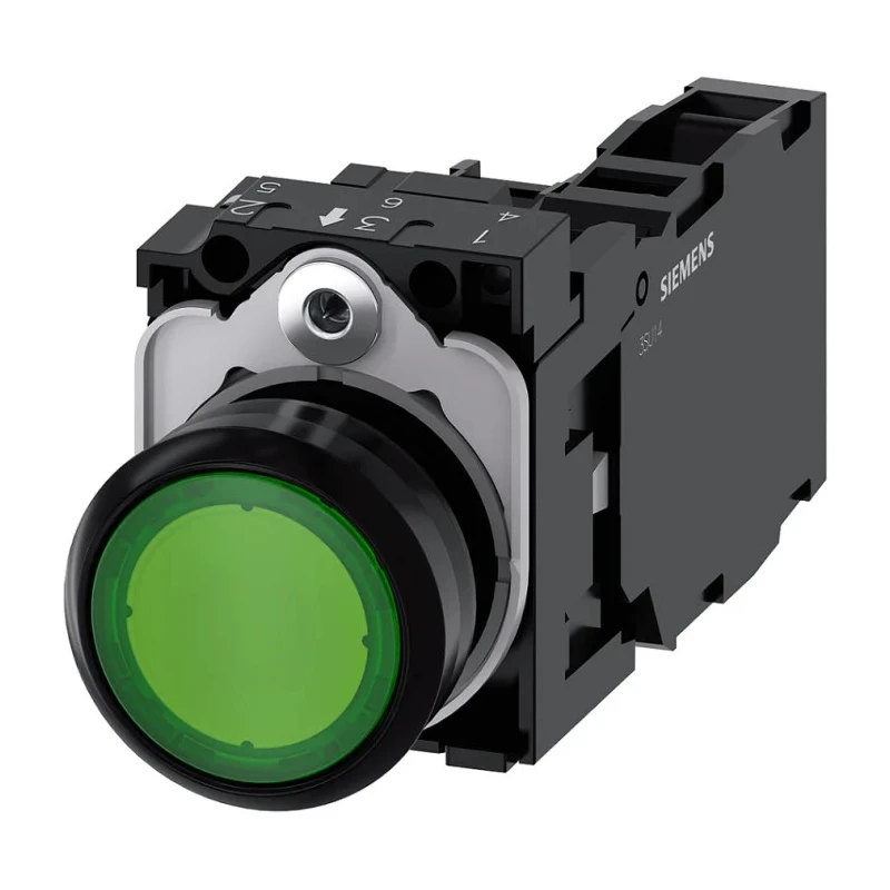 Siemens SIRIUS ACT 3SU11 Series Illuminated Push Button Complete Unit, Panel Mount, 22 mm Cutout Green 3SU1102-0AB40-1FA0