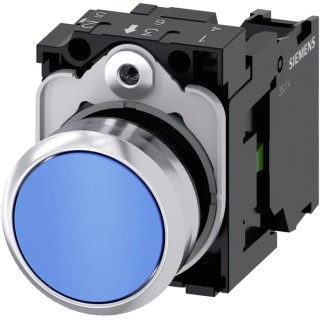 Siemens SIRIUS ACT 3SU11 Series Push Button Complete Unit Blue, Panel Mount, 22 mm Cutout, SPST, IP66 3SU1150-0AB50-1BA0