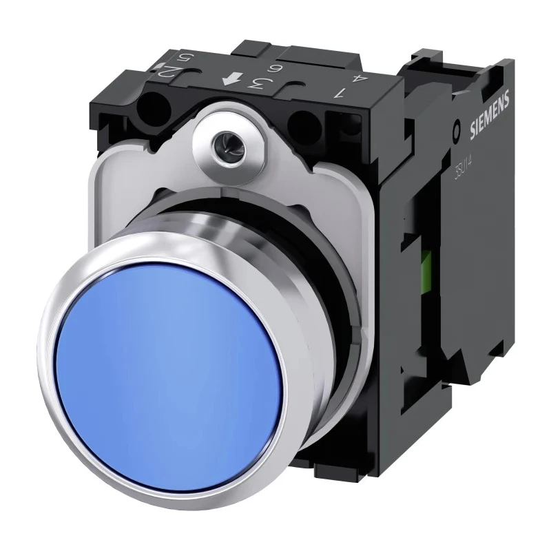 Siemens SIRIUS ACT 3SU11 Series Push Button Complete Unit Blue, Panel Mount, 22 mm Cutout, SPST, IP66 3SU1150-0AB50-1BA0