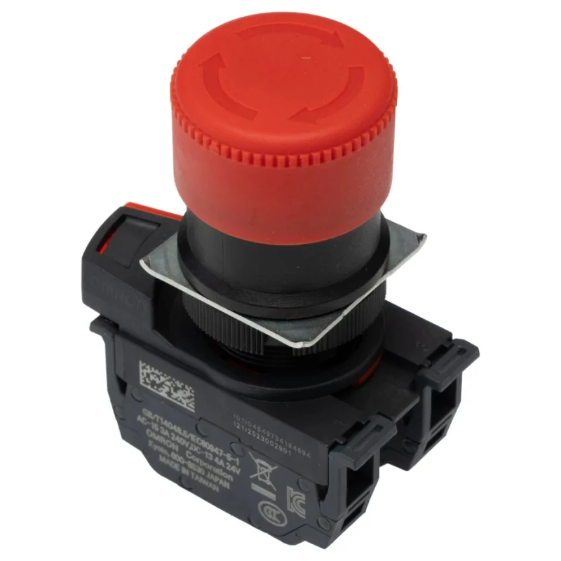 Omron Emergency Stop Push Button Panel Mount 22 mm Cutout 2 NC Contacts IP65 Red Head A22NE-P