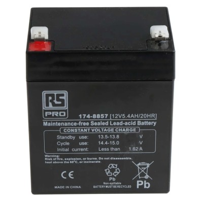RS PRO 12 V T1 Sealed Lead Acid Battery 5.4 Ah AGM Construction 70mm x 70mm 174-8857