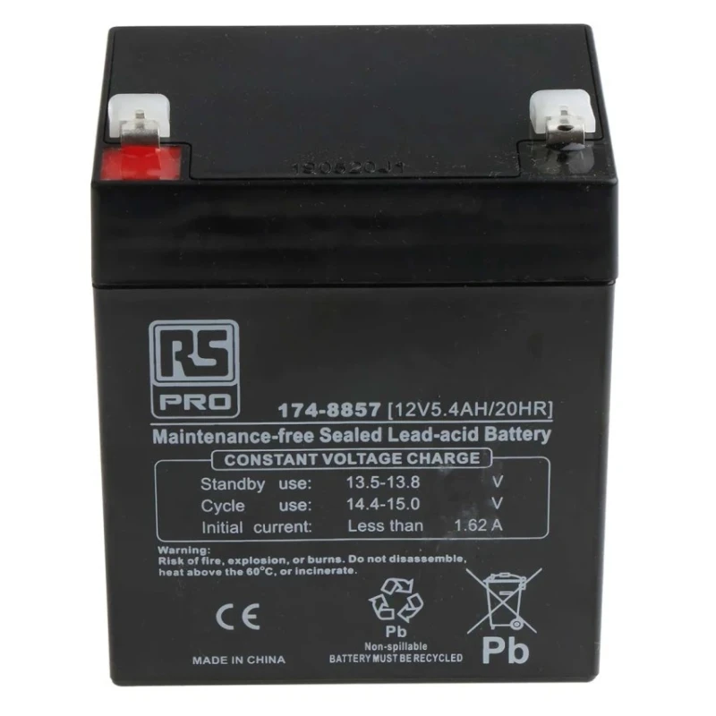 RS PRO 12 V T1 Sealed Lead Acid Battery 5.4 Ah AGM Construction 70mm x 70mm 174-8857