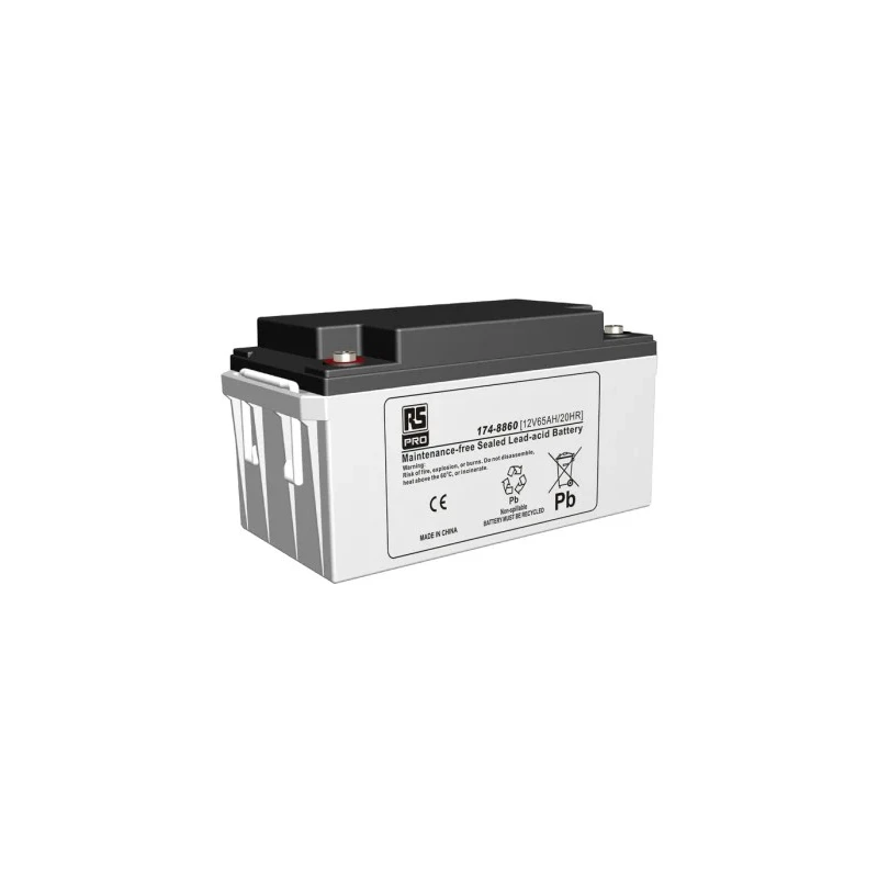 RS PRO 12 V T6 Sealed Lead Acid Battery 65 Ah AGM Construction Flame Resistant China 167mm x 178mm 174-8860