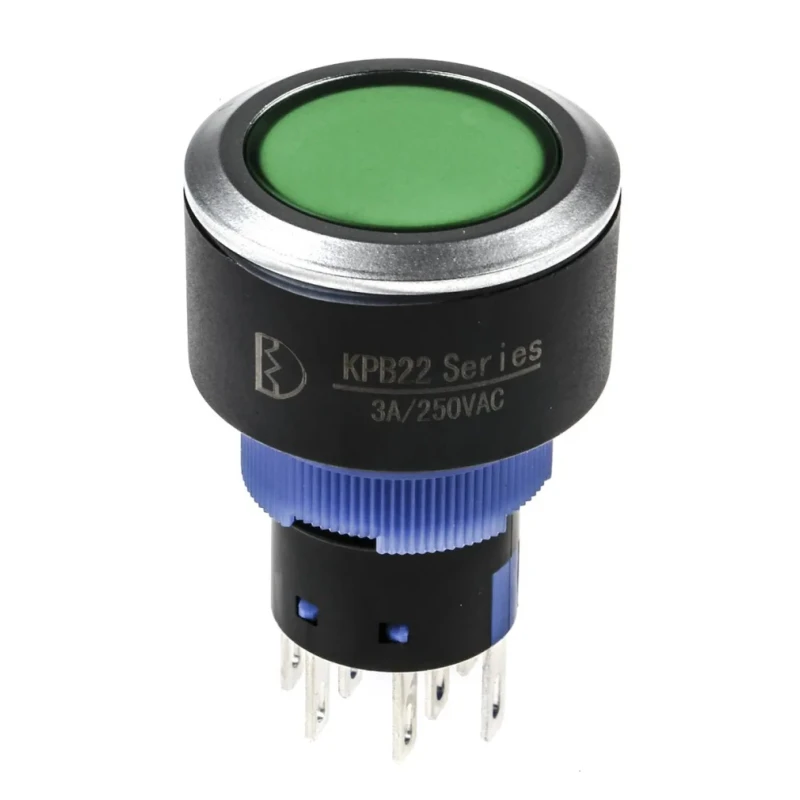 RS PRO Illuminated Momentary Push Button Switch, Panel Mount, 22.2 mm Cutout, DPDT Contact, Green LED, IP65, 250 V 175-8229