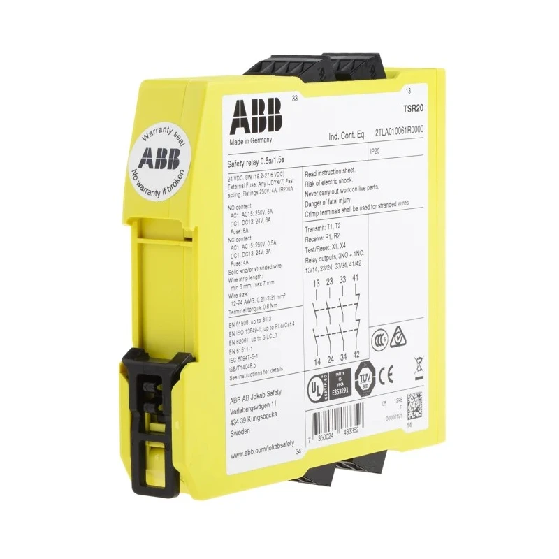 ABB Jokab 24V DC Safety Relay, 4 Safety Contacts, 3 NO/1 NC, Multi-Reset, Screw Terminal, CE Certified TSR20