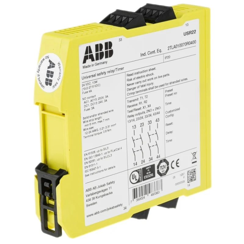 ABB Jokab 24V DC Safety Relay 4 Safety Contacts Multi-Reset Screw Terminal USR22
