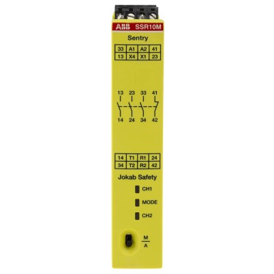 ABB Jokab 375V DC Safety Relay with 4 Safety Contacts and 3 NO/1 NC Contact Configuration SSR10M