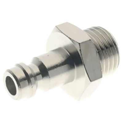 RS PRO Brass Coupler Nipple Nickel Plated Brass 12 bar Pressure 1/4 in Male BSP Thread 176-1945