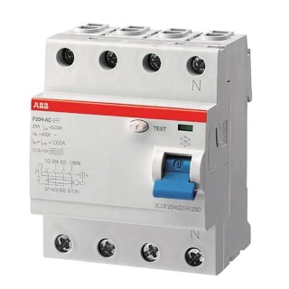 ABB F200 Series Residual Current Circuit Breaker 63A 4-Pole 30 mA Type F 10 kA 400V AC 2CSF204325R1630 F204 F-63/0,03