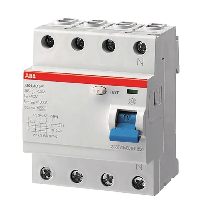 ABB F200 Series Residual Current Circuit Breaker 63A 4-Pole 30 mA Type F 10 kA 400V AC 2CSF204325R1630 F204 F-63/0,03