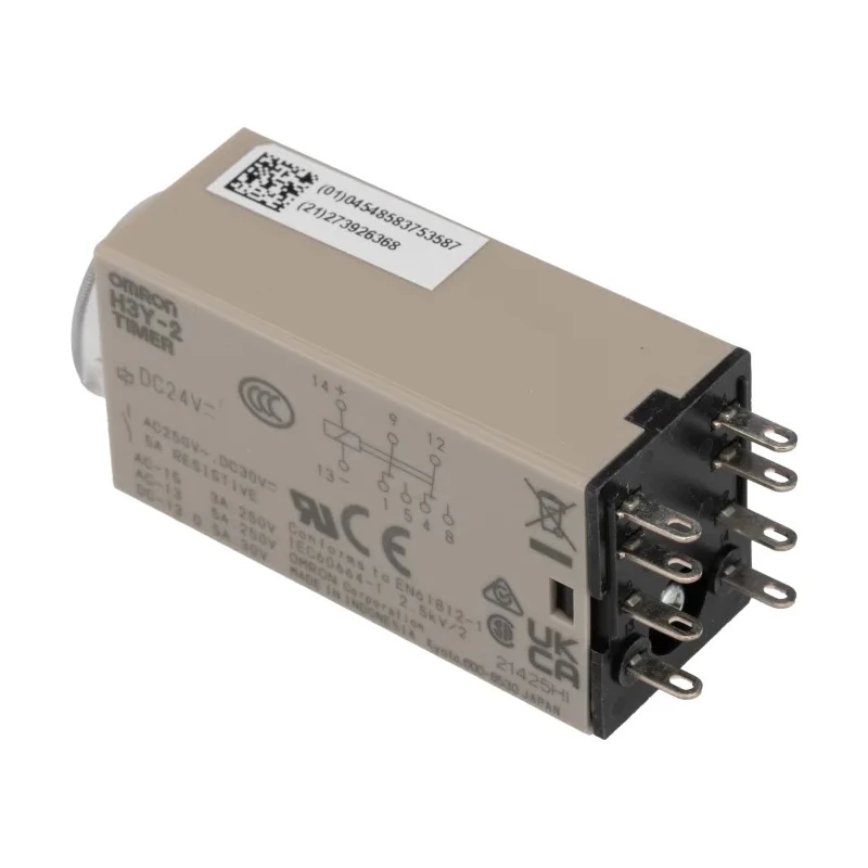 Omron H3Y-2 Series DIN Rail Timer Relay, 2-Contact, DPDT Switch, 24V DC Supply Voltage, ON Delay Mode, 0.04 s H3Y-2 DC24 10S