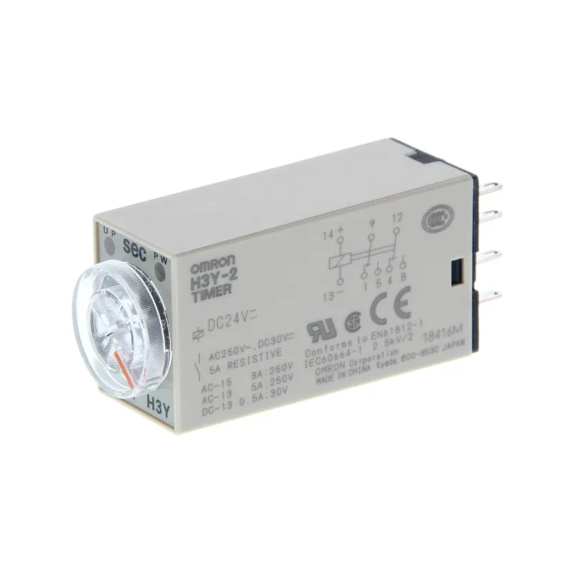 Omron H3Y-2 Series DIN Rail Timer Relay, 2-Contact, DPDT Switch, 24V DC Supply Voltage, ON Delay Mode, 0.04 s H3Y-2 DC24 10S