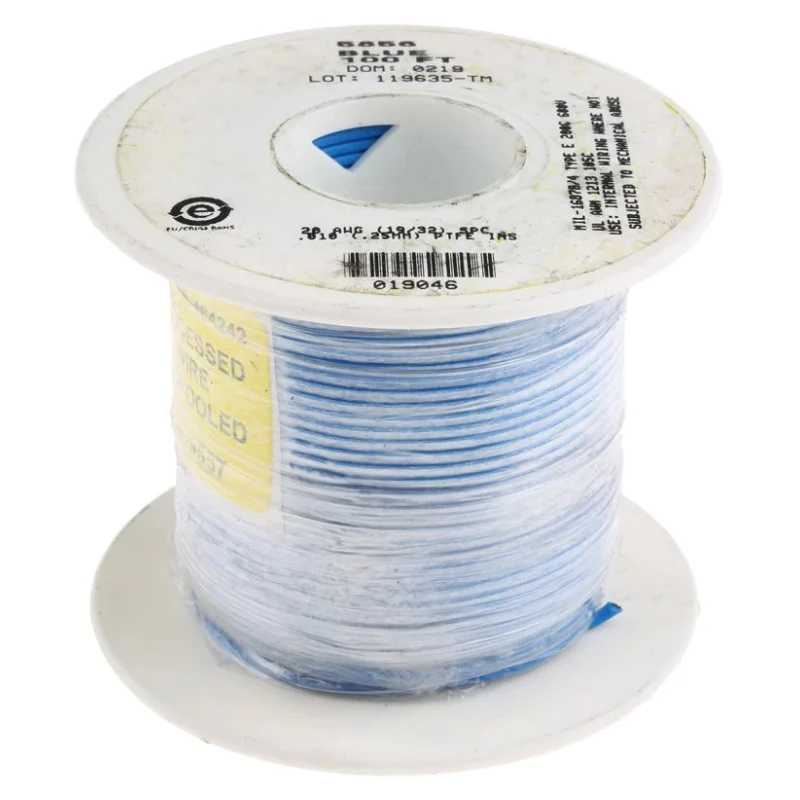 Alpha Wire Hook Up Wire TEFLON Series Blue 20 AWG, 19x0.20 mm Core Strands, 30 m Length, 600V, 200°C Maximum 5856 BL005