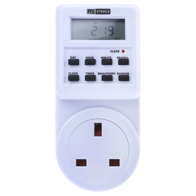 RS PRO Digital Plug In Timer 230V AC 50Hz Type G British 3-Pin 100h Battery Life 178-5368
