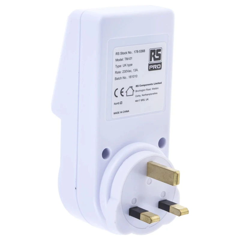 RS PRO Digital Plug In Timer 230V AC 50Hz Type G British 3-Pin 100h Battery Life 178-5368