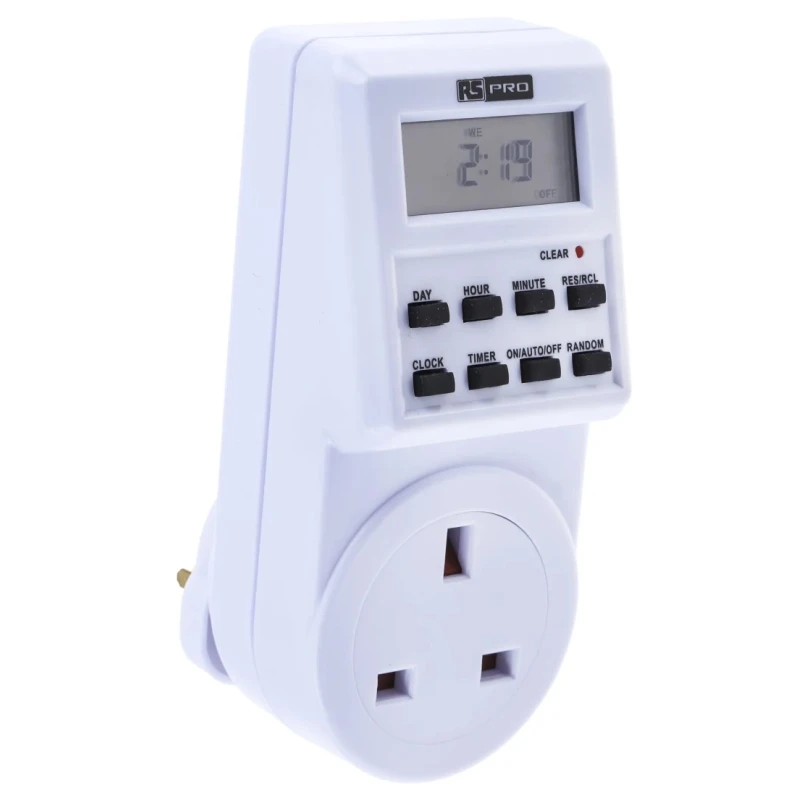 RS PRO Digital Plug In Timer 230V AC 50Hz Type G British 3-Pin 100h Battery Life 178-5368