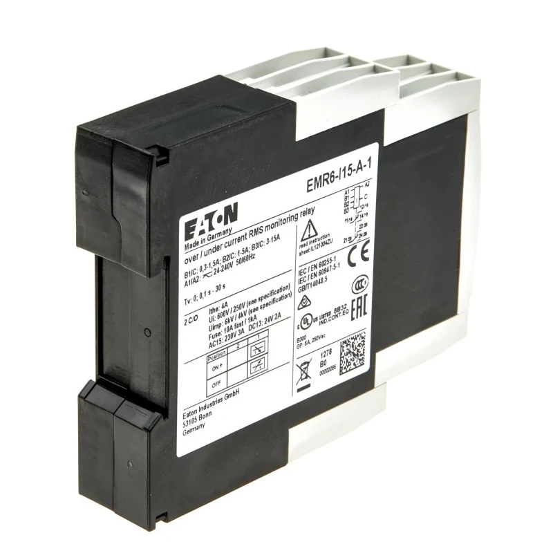 Eaton Current Monitoring Relay 1 Phase CO Contact Configuration DIN Rail Mount 0.3A to 15A Current 184754 EMR6-I15-A-1