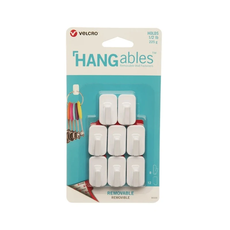 Velcro Adhesive Hook Hangables White 225 g Capacity 8 Pack VEL-30103-WEU