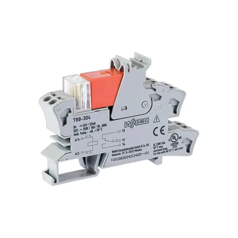 WAGO 788 Series Interface Relay DIN Rail Mount 24V DC Coil SPDT Contact Configuration 19.1mA 788-304