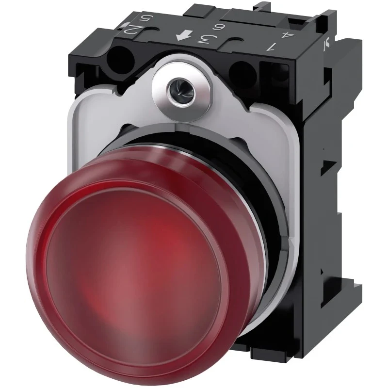 Siemens Panel Mount Red LED Indicator 22 mm Cutout, 110V AC, IP69/IP67/IP66/IP20, Round 3SU1153-6AA20-1AA0