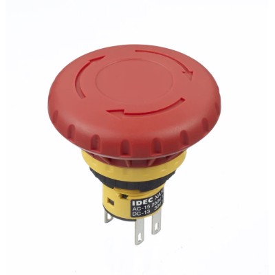 Idec XA Series Twist Release Emergency Stop Push Button Panel Mount 16 mm Cutout 2 NC IP65 IP40 XA1E-BV4U02TR