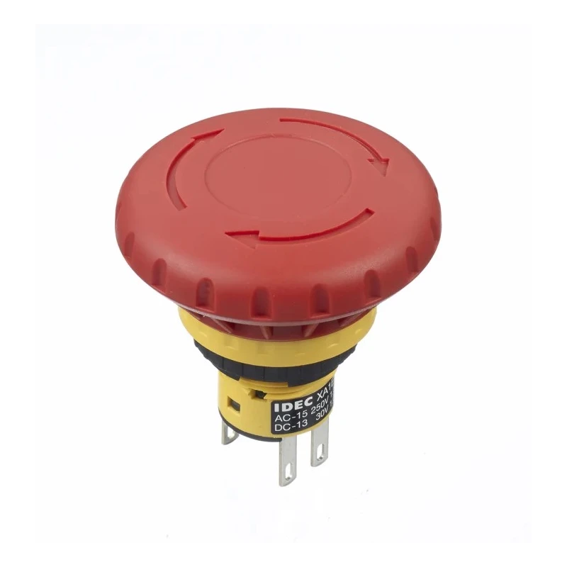 Idec XA Series Twist Release Emergency Stop Push Button Panel Mount 16 mm Cutout 2 NC IP65 IP40 XA1E-BV4U02TR